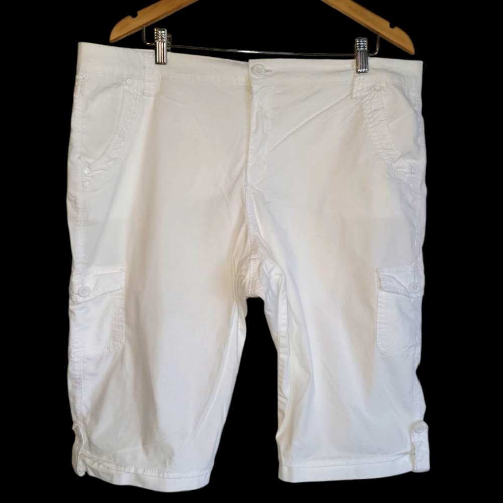 Sz 16 Cotton Spandex White Slimming Effect Cargo Skimmer Pants